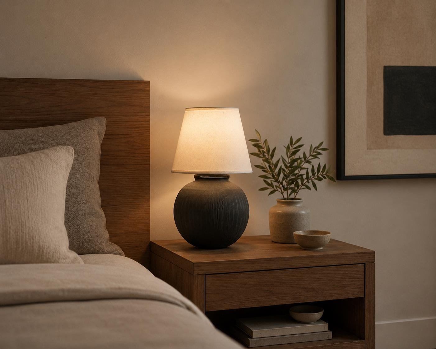 Ribbed Round Black Ceramic Table Lamp