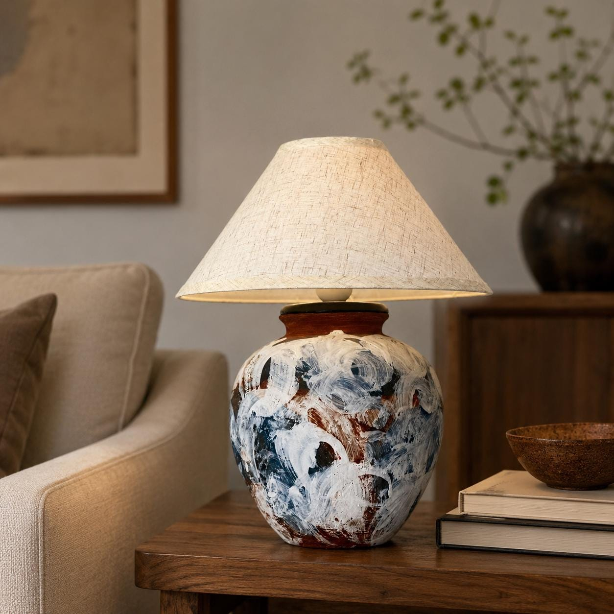 Abstract painted bedside lamp